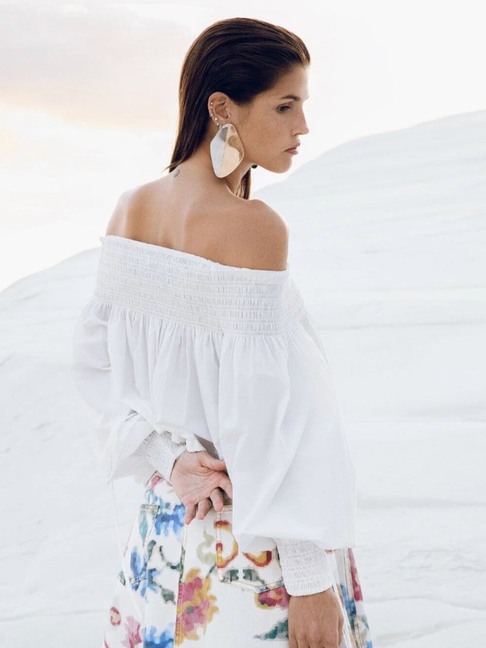 Mes Demoiselles Pyrite White Blouse Poplin Off-the-Shoulder S Coquette - Picture 2 of 11